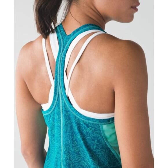 LULULEMON Fast Lane Singlet Sz 4 Foli Manifesto Bali Breeze Tofino Teal - Picture 3 of 8